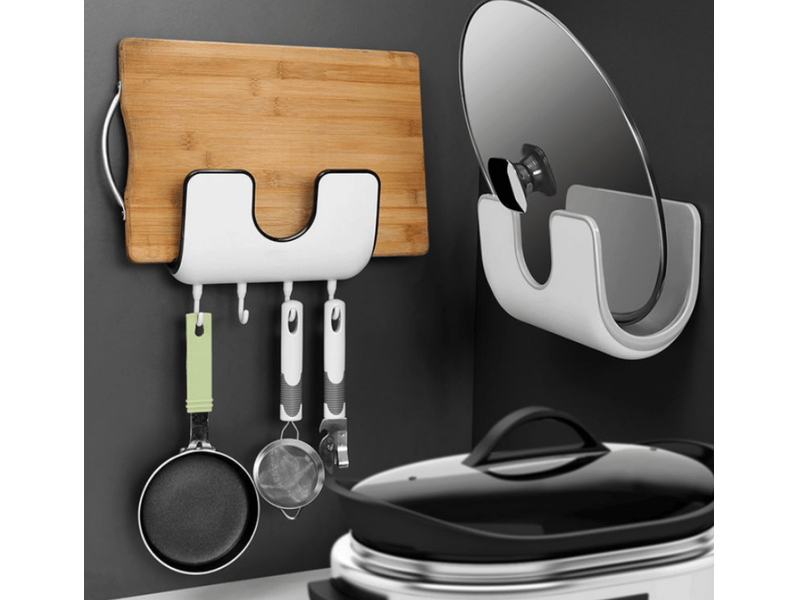  Support mural gris monobloc non perforé pour couvercles de casseroles, avec crochet, pour planches à découper et autres ustensiles de cuisine  - Conforama E