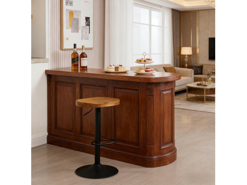 Tabouret de bar pivotant et réglable en hauteur, bois et métal, finition bois - Conforama D