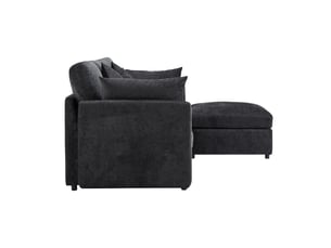 Canapé d'angle, avec couchage d'appoint, avec pouf, avec coussins, en tissu chenille, coloris gris, l216 x p161 x h81 cm, pour salon