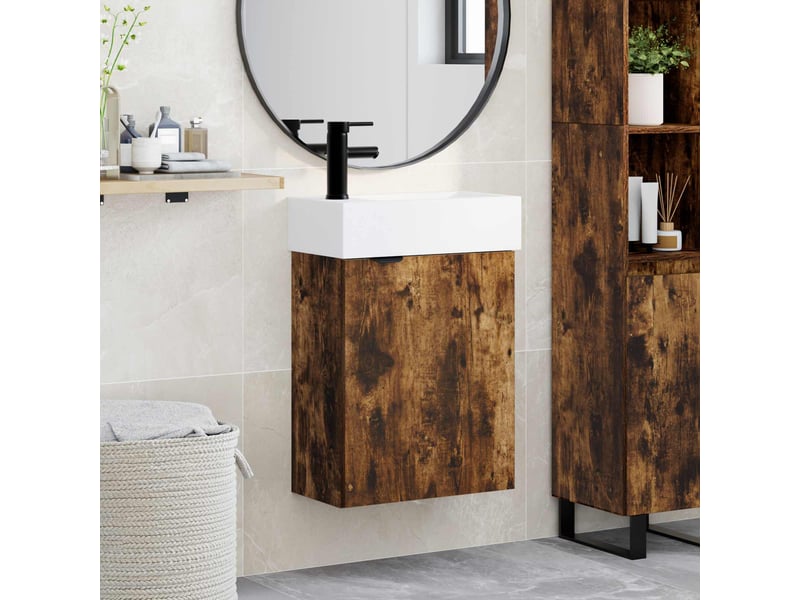 Meuble de rangement salle de bain avec robinet chêne fumé shl5220 - Conforama B