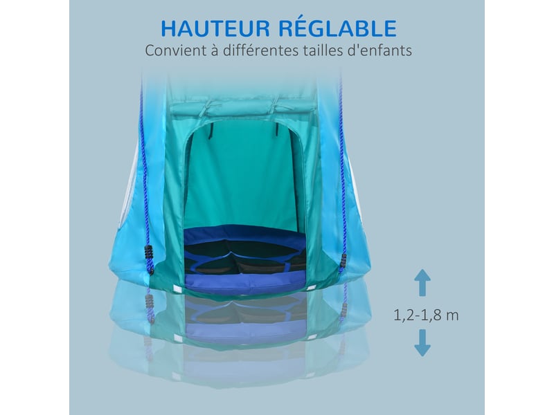  Balançoire nid d'oiseau avec tente amovible ø 100 cm charge max. 150 kg corde réglable en hauteur 120 à 180 cm bleu  - Conforama R