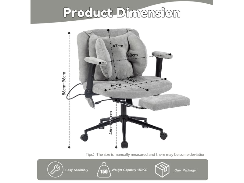  Chaise de bureau gaming grise en tissu, hauteur réglable, repose-pieds, roulettes et soutien lombaire ajustable  - Conforama C