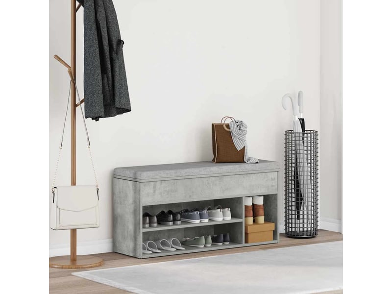  Banc à chaussures, meuble à chaussures gris béton 102x30,5x45 cm bois d'ingénierie  - Conforama C