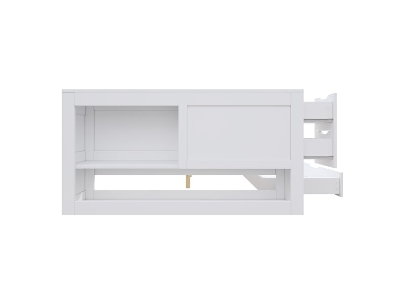  Lit coffre adolescent 140x190 cm bois blanc - tiroirs, étagères et rangement multifonction  - Conforama E