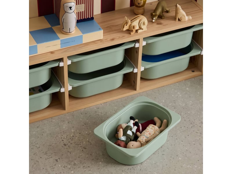  Meuble de rangement naturel pour enfant. 6 bacs en plastique vert de gris - sora  - Conforama E