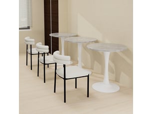 Table ronde ø70 cm en marbre blanc veiné gris – style mid-century, 2-4 personnes