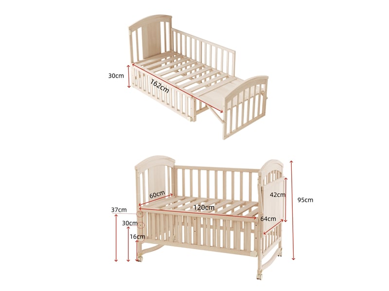 Lit bébé multifonction extensible 120 x 60 x 95 cm naturel en bois, table à langer et couchage d'appoint - Conforama C