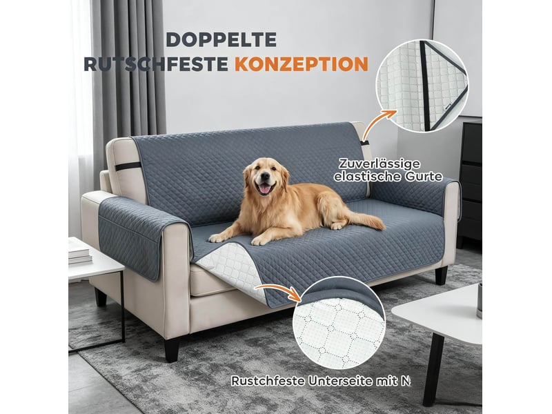  Housse de protection pour canapé 3 places 306 x 177 cm grise en polyester, avec poches et sangles  - Conforama D
