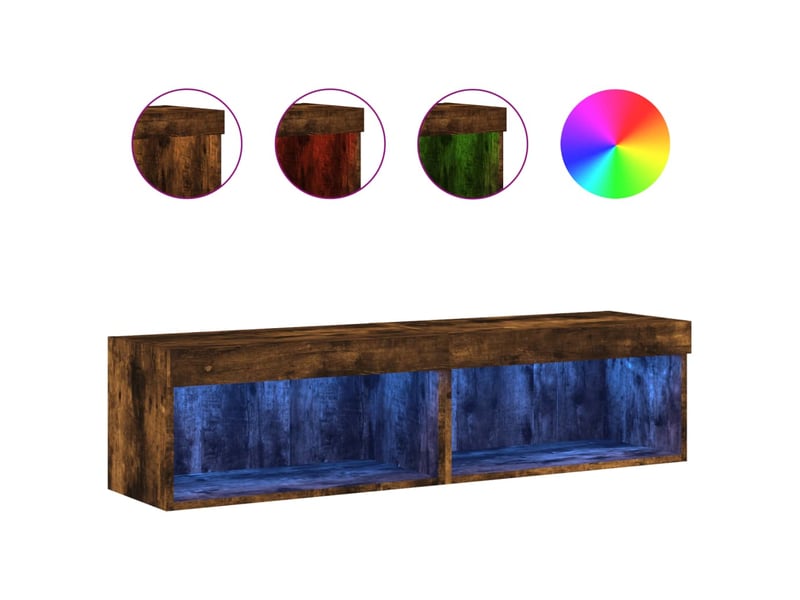  Lot de 2 meuble tv avec lumières led chêne fumé 60x30x30 cm  - Conforama A