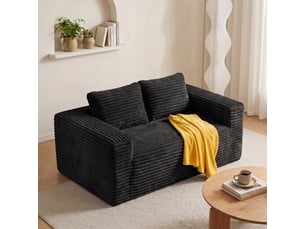 Canapé droit 2 places sans montage en velours côtelé noir, assise profonde en mousse haute densité, 160 cm