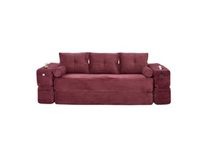 Canapé droit compressé convertible <strong>MAISENTIEL</strong> <strong></strong> 3 places Velours côtelé rouge