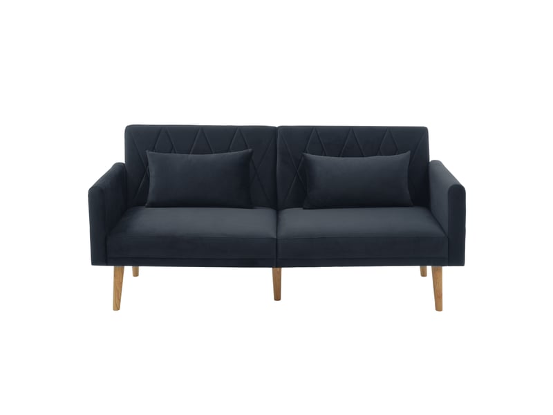 Canapé convertible 2 places noir en velours, design moderne avec dossier inclinable et accoudoirs réglables pour salon - Conforama A
