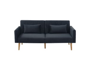 Canapé convertible 2 places noir en velours, design moderne avec dossier inclinable et accoudoirs réglables pour salon
