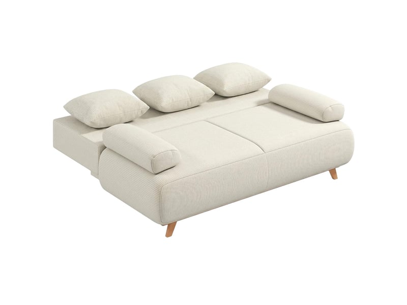  Canapé convertible 3 places avec coffre velours côtelé beige 188x100x84 cm  - Conforama B