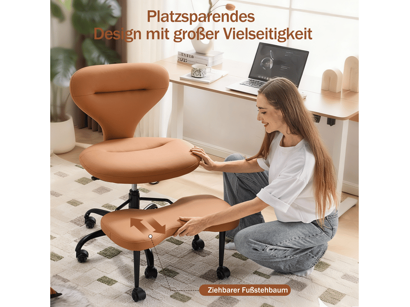  Chaise méditation méditation orange en similicuir avec repose-pieds rétractable  - Conforama D
