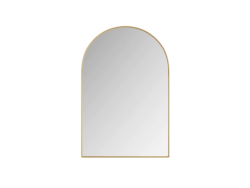  Armoire de toilette miroir arquée 91x61x12 cm, murale ou encastrable, 2 tablettes en verre, métal doré  - Conforama A