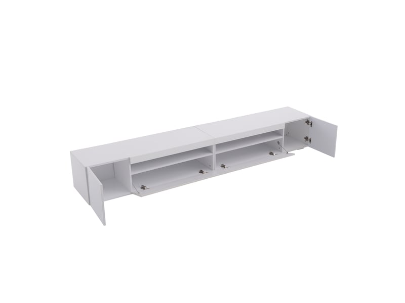  Meuble tv extra-long - 240cm, led - 16 couleurs réglables, support 80kg &amp; rangement spacieux, blanc moderne (240x39x35cm)  - Conforama W