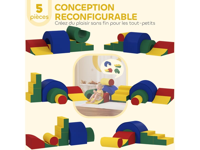  Parcours motricité enfants jouets d'escalade modulable 5 briques géantes en mousse 181 x 39 x 44 cm multicolore  - Conforama D