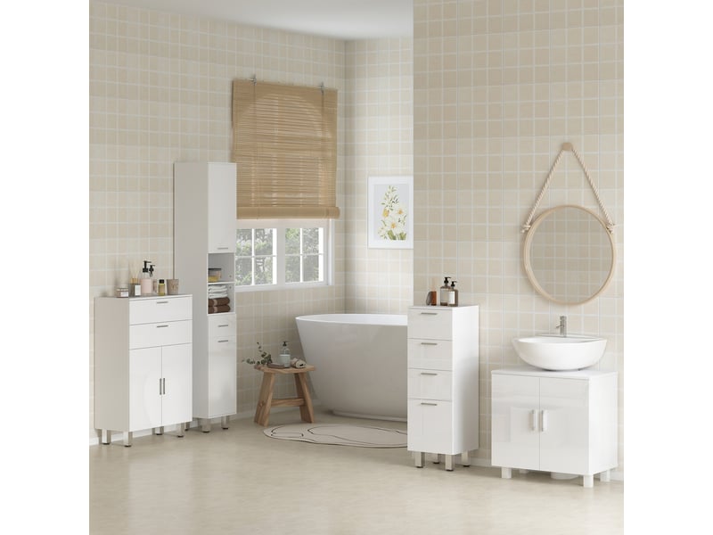  Meuble sous-évier avec 2 portes, 2 étagères et système anti-basculement pour salle de bain, 60 x 35 x 60 cm, blanc  - Conforama C