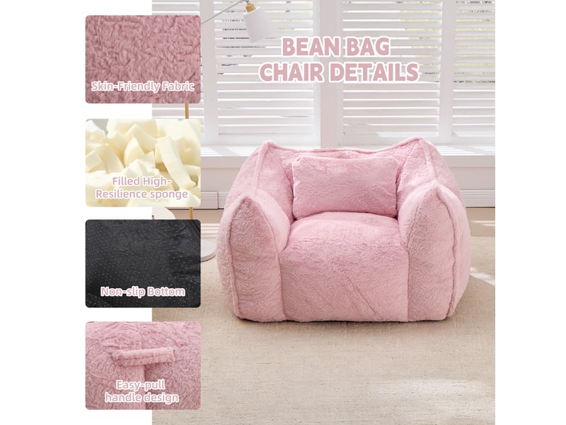  Fauteuil poire géant en fausse fourrure rose avec coussin T6011P533767 - Conforama D