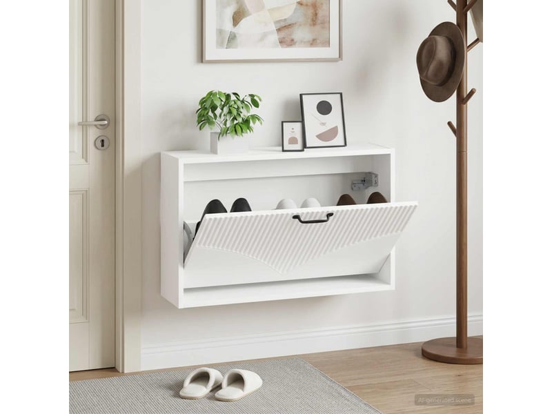  Meuble à chaussures mural, armoire à chaussures hoorn 71x17x43 cm blanc  - Conforama B