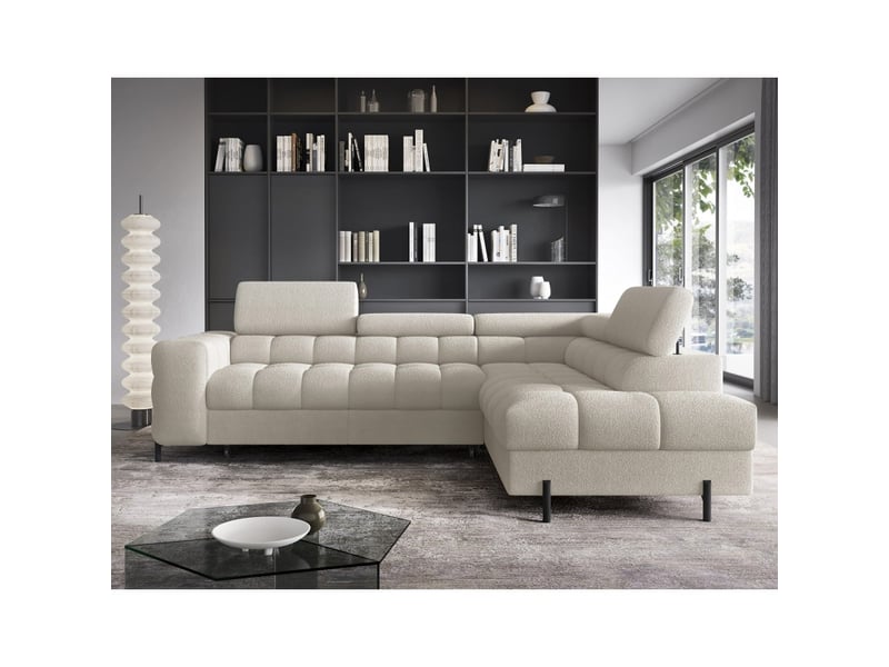 Canapé ferrum beige clair convertible 5 places angle droit avec coffre 276x93x200cm - Conforama E