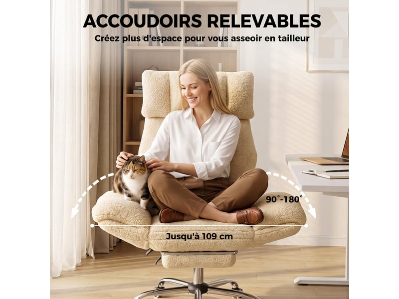 Chaise bureau design bouclette grand confort crème - Conforama D