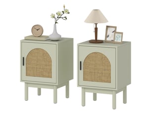 Lot de 2 tables de chevet, table de nuit avec porte en résine tressée, étagère réglable 40 x 35 x 58 cm, vert clair