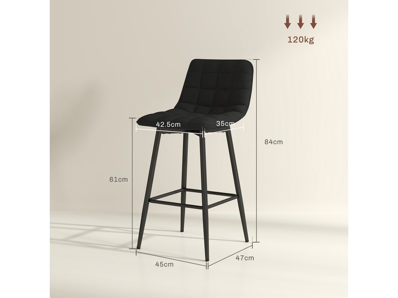  Ensemble de 2 tabourets de cuisine de style nordique en tissu effet velours et métal, 45 x 47 x 84 cm, noir  - Conforama E