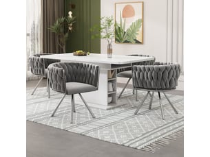 Chaise de salle à manger lot de 4 pivotante à 360°  - dossier incurvé, velours gris et métal argenté