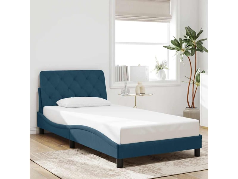 Lit simple- lit adulte - cadre de lit avec led sans matelas bleu 100x200 cm velours - Conforama C