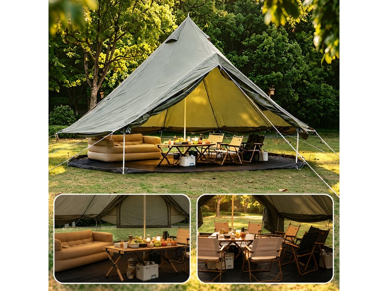 Tente cloche oxford verte 4 saisons 4-8 personnes, 13,1 ft, avec sortie pour poêle - Conforama D