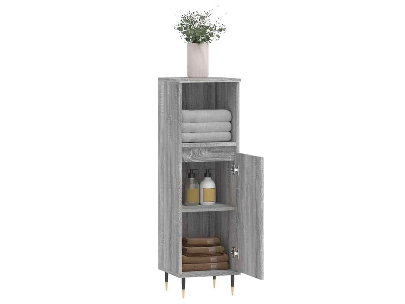  Meuble salle de bain rangement, commode sonoma gris 30x30x100 cm shl5087  - Conforama D