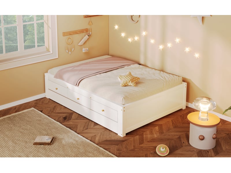  Lit enfant gigogne 90 × 200 cm, 3 tiroirs et couchage d'appoint, blanc  - Conforama B