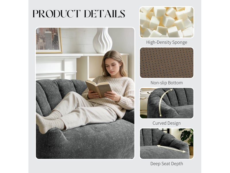  Fauteuil pouf 1 place gris en tissu flanelle, design patte d'ours, 140x98x61 cm pour salon  - Conforama D