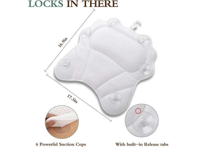 Oreiller de bain ergonomique de luxe avec soutien de la tête, de la nuque, des épaules et du dos, oreiller de bain 4d avec 6 ventouses puissantes  - Conforama C