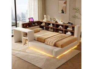 Lit avec rangement 90x200 cm <strong>MODENVIE</strong>  <strong></strong> coloris beige