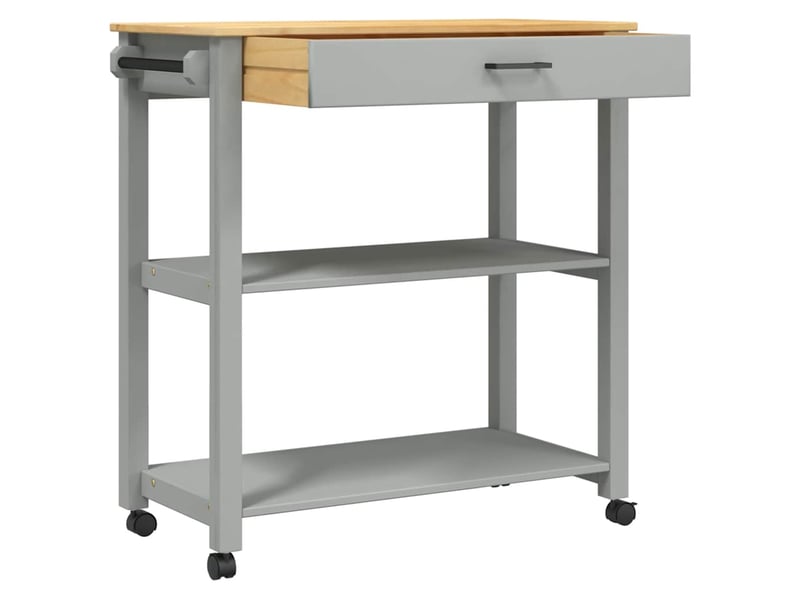  Desserte de cuisine, chariot de rangement 84x40x88,5 cm gris bois massif de pin shl38521  - Conforama D