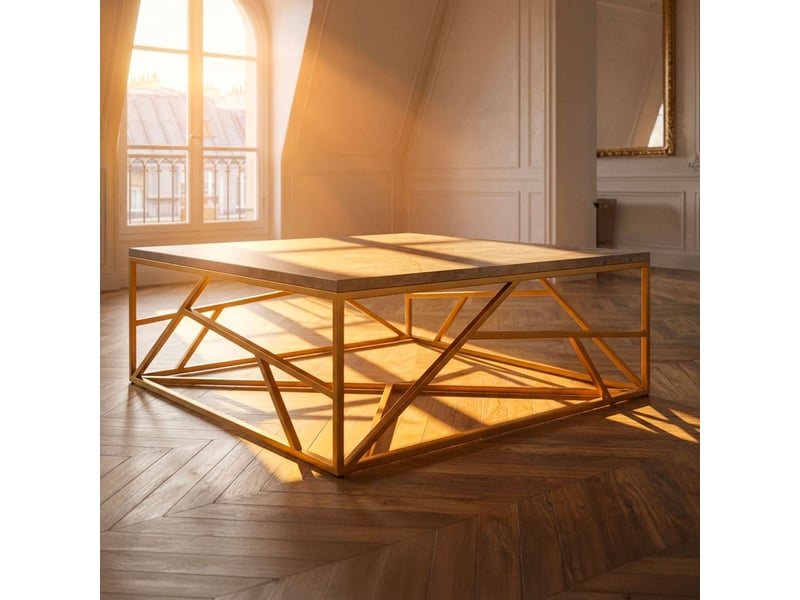  Table basse carrée design géométrique opera 100x100cm effet marbre gris et métal or Opera - Conforama E