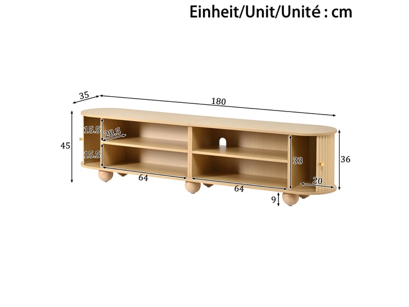  Meuble tv bas à portes coulissantes 180 cm naturel homvra  - Conforama E