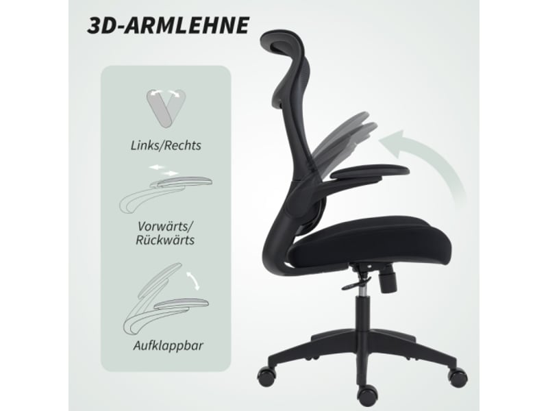  Chaise de bureau ergonomique noire, accoudoirs 3d, dossier s en mesh, appui-tête, inclinable  - Conforama D