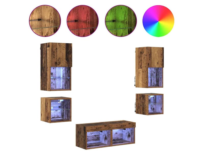  Lot de 8 meuble tv mural, meuble tv suspendu bois ancien bois d'ingénierie  - Conforama D