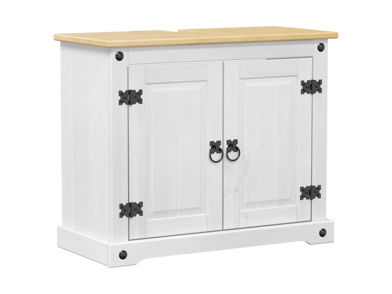  Armoire d'évier, armoire salle de bain blanc 73 x 33 x 60 cm pin massif cf65471  - Conforama A