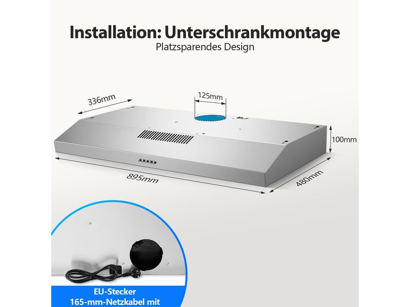  Hotte aspirante sous meuble 90 cm en acier inoxydable, hotte à recyclage et à évacuation, led, 3 vitesses, classe énergétique a  - Conforama R