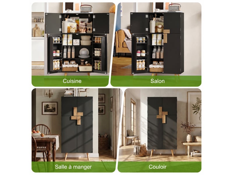 Meuble de cuisine muvano, armoire de cuisine noire 4 portes, étagères réglables, 60 × 35 × 120 cm - Conforama C
