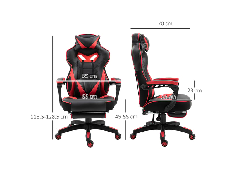  Fauteuil gaming 65x70x118,5-128,5 cm noir en simili cuir pu, massage, dossier inclinable et repose-pieds  - Conforama C