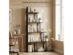Étagère bibliothèque séparateur de pièce style industriel en escalier 5 étagères 102 x 30 x 160 cm noir coloris