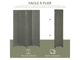 Paravent intérieur en bois 4 panneaux séparateur de cloison pièce, dim. 159,5l x 169,5h x 1,6p cm