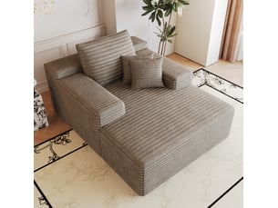 Méridienne 1 place à assise profonde sans montage en velours côtelé et mousse camel, 115 × 159 × 83 cm