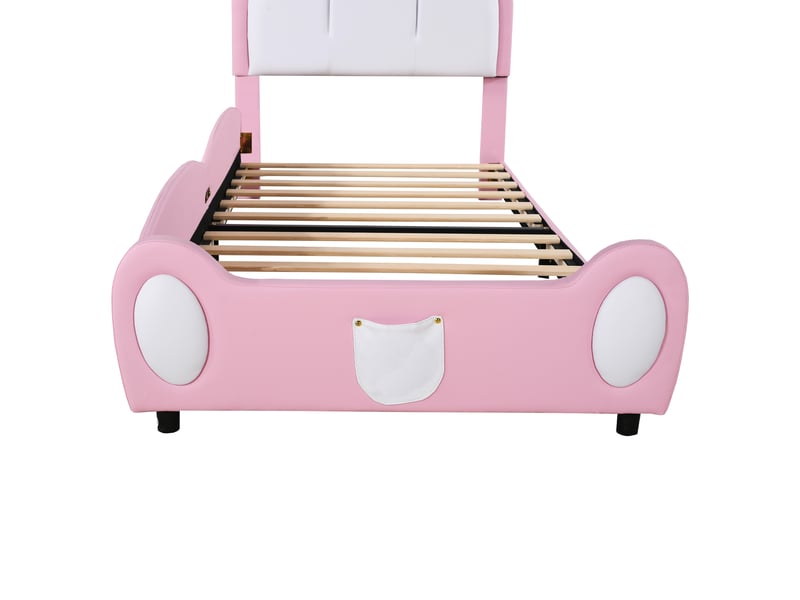  Lit enfant 90x200 capitonné princesse rose - tête de lit couronne simili cuir  - Conforama R